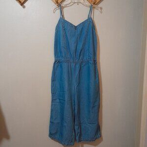 DIP Chambray Cotton Denim Jumpsuit Romper Capri V neck Adjustable Straps Size 12